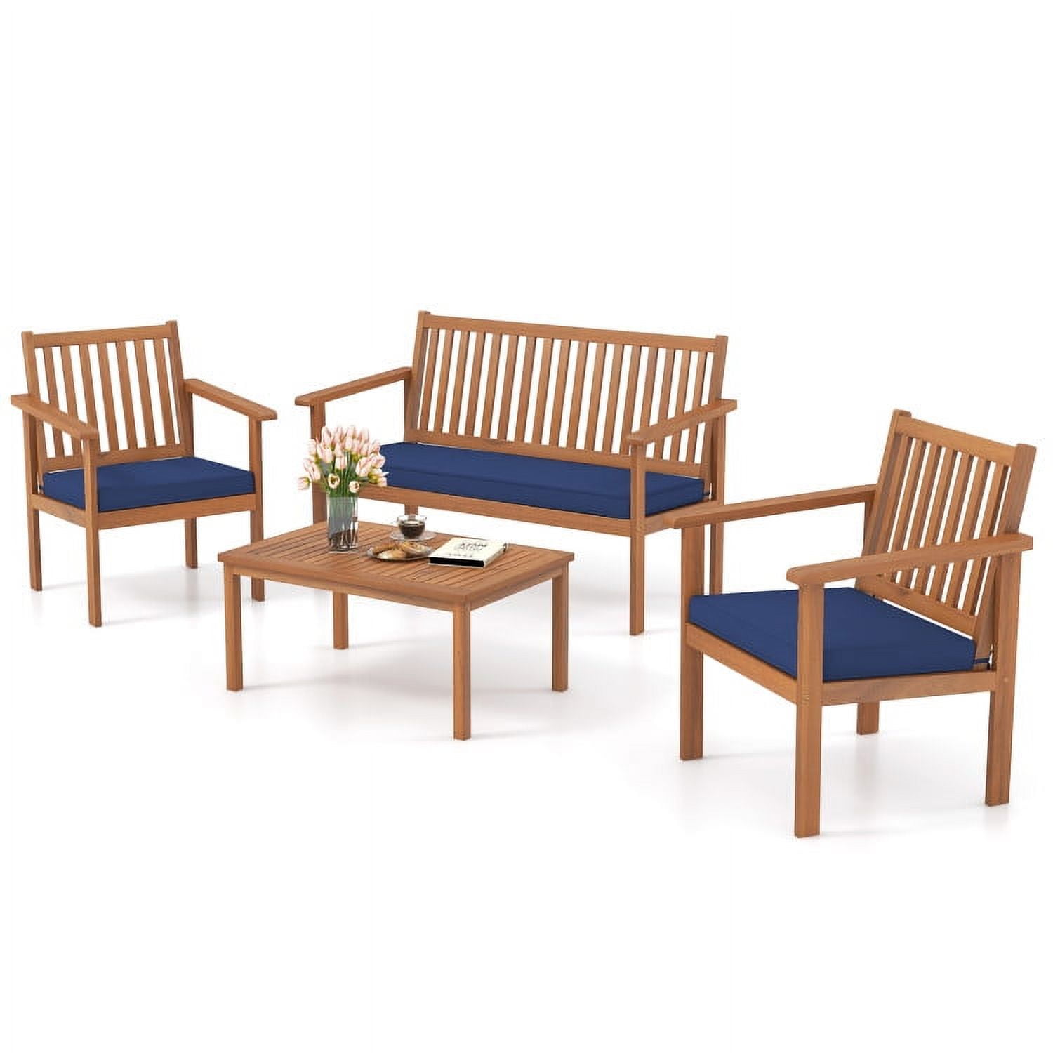 Aimee Lii 4 Pieces Patio Wood Furniture Set Acacia Wood Sofa Set with Loveseat, Patio Furniture Sets, Navy