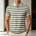 thumbnail image 2 of Mens Polo Shirts Loose Bussiness Striped Shirt Cotton Moisture Wicking Classic Collared Casual Golf Shirts for Middle-aged Size M-4XL Green, 2 of 9