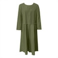 thumbnail image 4 of HaiMao Womens Cotton Linen Midi Dress Casual Loose Petite Solid A-line Dress Flowy Summer Beach Vacation Dress Army Green XXL(XXL), 4 of 8