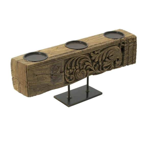 A&B Home 22.5 x 4 x 9" Carved 3 Pillar Candle Holder on Metal S