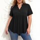 thumbnail image 2 of Plus Tops para Mujeres Tamaño Plus Moda Color Sólido Casual Botón-Up Top con Cuello en V Y Manga 3/4 Mujeres Tamaño Plus Tops de Verano, 2 of 8