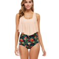 thumbnail image 1 of Trajes de baño para mujer Trajes de baño de dos piezas Top de baño con volantes dobles Parte inferior de talle alto Traje de baño Bikini, Beige, 2xl Feliz Sencillez, 1 of 3