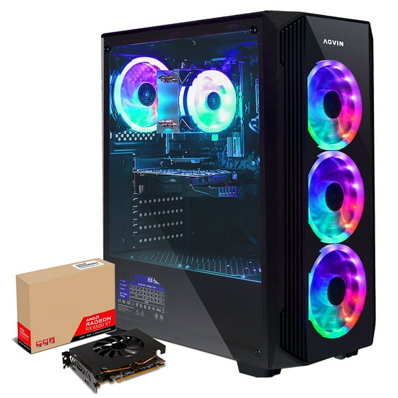 Gaming PC Desktop Tower Computer AQVIN - AMD Radeon RX 6500 XT Graphics Card, Intel Core i5 6th Gen Processor, 1TB SSD 16GB Memory DDR4, RGB Fans, WiFi Ready, Windows 10 Pro -A Grade