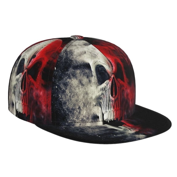 Hirioo Red And White Screaming Demon Skull for Baseball Cap Men Cap Flat Brim for Men Women Teens Adjustable Baseball Cap