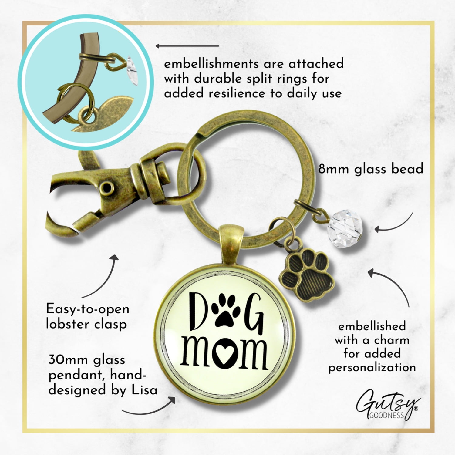 Dog Mom Keychain for Fur Mama Bronze Pendant Key Ring Pet Paw Charm