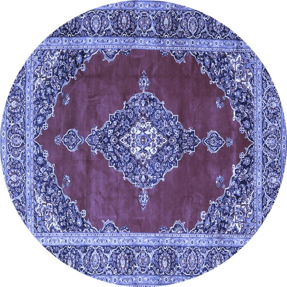 Ahgly Company Machine Washable Indoor Round Medallion Blue Traditional Area Rugs, 7' Round