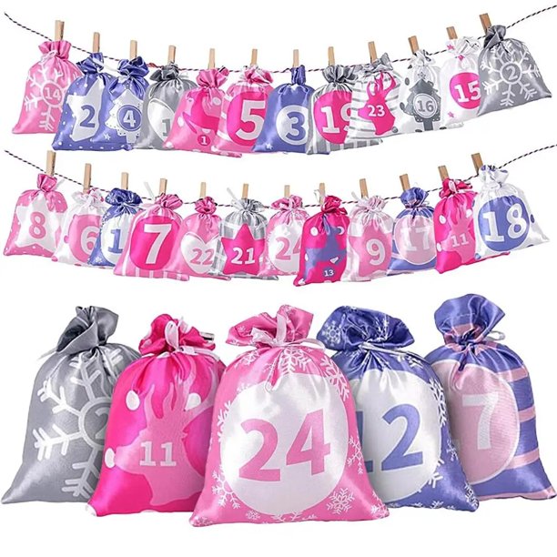 Calendario de Adviento para niños, juego de 24 bolsas de regalo para Navidad, muñeco de Papá Noel, regalo de Feliz Navidad