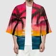 thumbnail image 4 of Hpapadks Mens Shirt 3/4 Length Sleeve Cardigan All Print Collarless Antique Blouses Loose Men Dress Shirt Pink L, 4 of 6