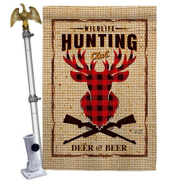 Angeleno Heritage HS130407-P3-02 Deer & Beer Sports Hunting 28 x 40 in. Double-Sided Decorative Vertical House Flag Set for Decoration Banner Garden Yard Gift