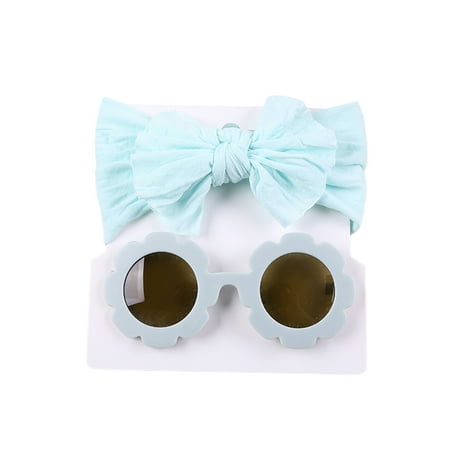 

8 Colors Toddler Kids Girl Headwear Sunglasses Set Cute Flower Glasses and Headband for Photography