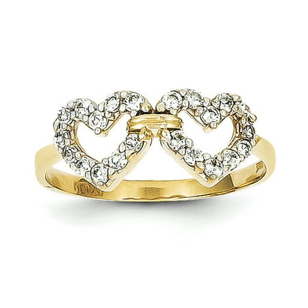 Gold Double Heart Ring - 10k Yellow Gold Double Heart CZ Ring LAL96567