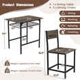 thumbnail image 3 of Costway 3-Piece Wood Rectangular Table & Chair Set Dining Table Set with Metal Frame Gray, 3 of 10