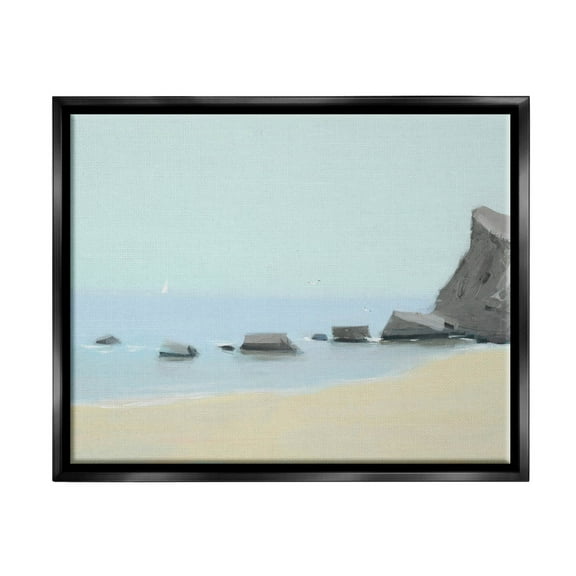 Calm Beach Shore Rocks Coastal Graphic Art Jet Black Framed Art Print Wall Art