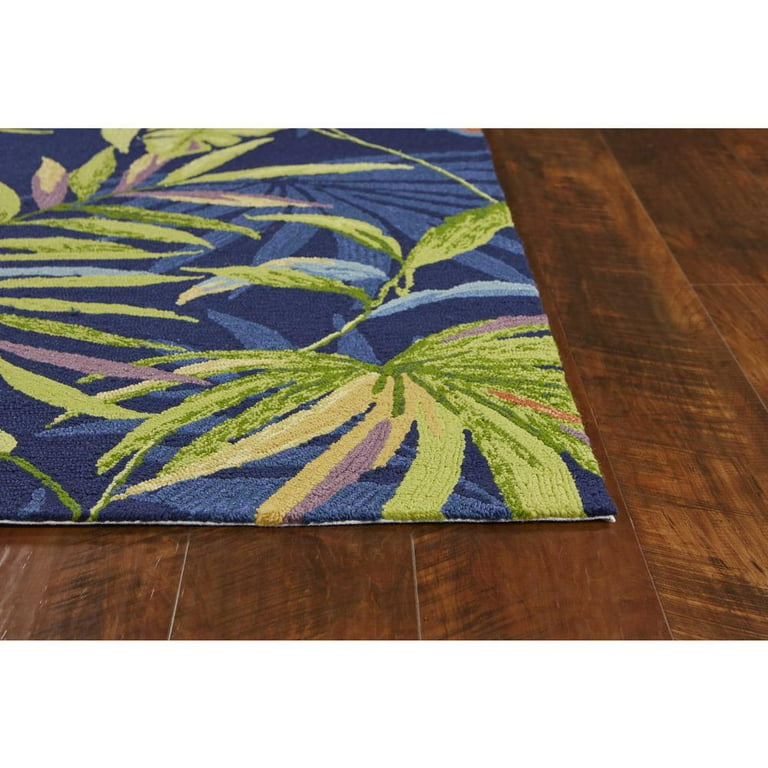 8' Ink Blue Hand Hooked Uv Treated Oversized Tropical Leaves Round Indoor Outdoor Area Rug 8' Ink Blue Hand Hooked Uv Treated Oversized Tropical Leaves Round Indoor Outdoor Area Rug