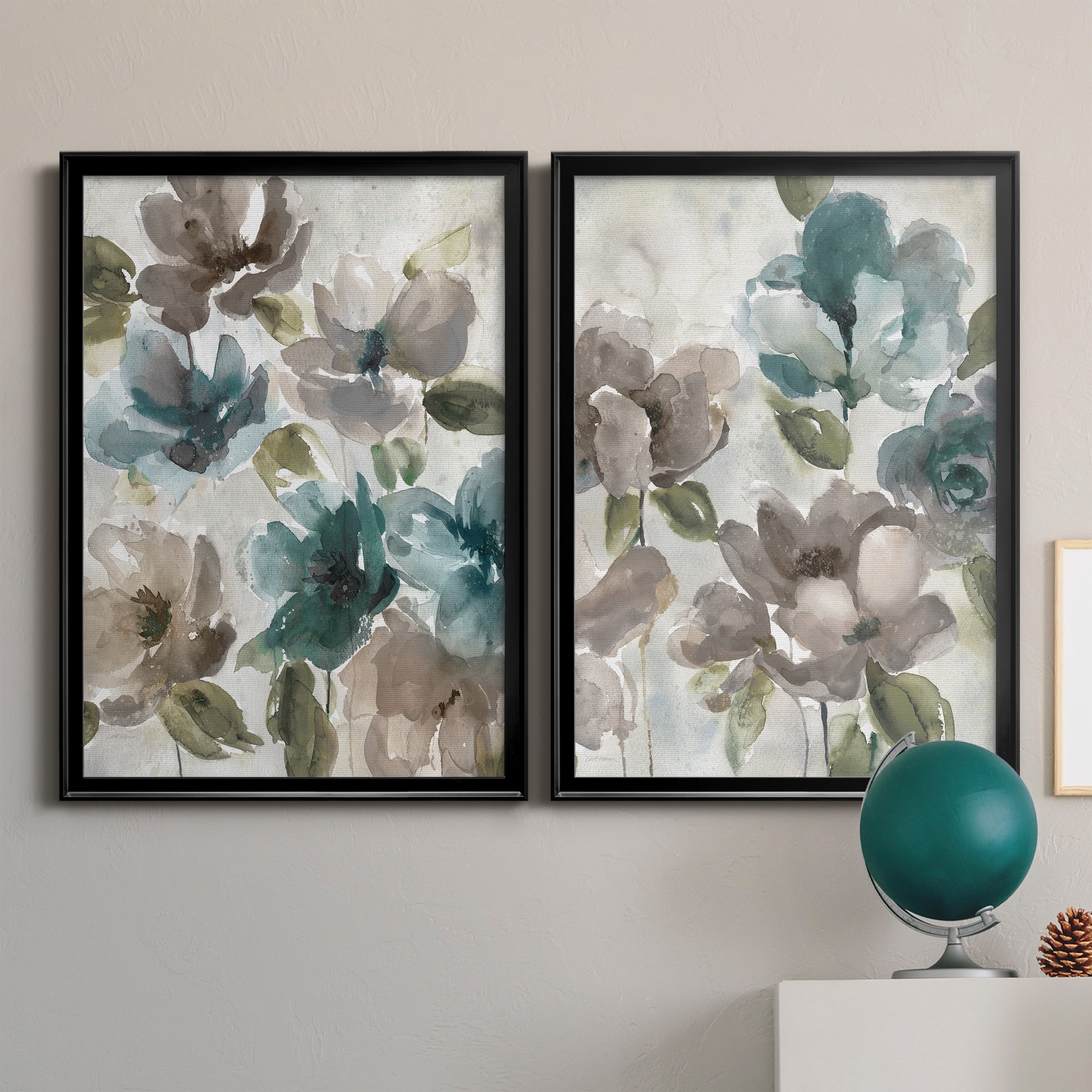 2 Piece Set Topaz Garden I Premium Framed Canvas - Ready to Hang - 26.5 x 36.5 Each - Black Frame