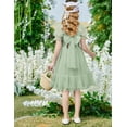 thumbnail image 6 of Oudiya Girls Tulle Dresses Puff Sleeve Bow Tie Back Spring Summer Party Holiday Dress for Kids 6-16, 6 of 7