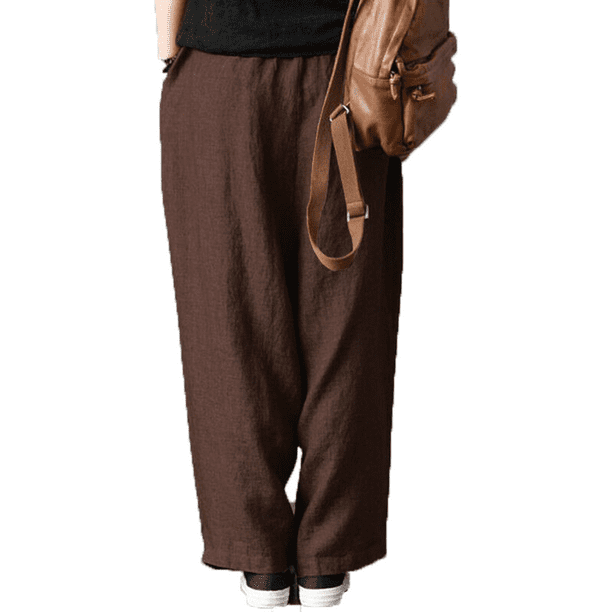 Merqwadd 2025 Men's Cotton Linen Wide Leg Pants Bloomers Loose Casual