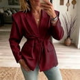 thumbnail image 4 of Hueook Cinched Jacket Baggy Coats Waist Slimming Tie Fall and Winter Waists Thin Loose V neck Coat Woman Wine 3X, 4 of 5