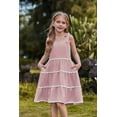 thumbnail image 6 of Arshiner Girls Summer Sleeveless Bow-Tie Straps Sundress Flowy Smocked Backless Tiered Lace Swing Midi Dress with Pockets, 6 of 6