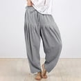 thumbnail image 2 of YYDGH Cotton Linen Pants for Women Summer Palazzo Lounge Pants Casual Baggy Elastic Waist Cropped Trouser with Pockets Gray XXL, 2 of 5