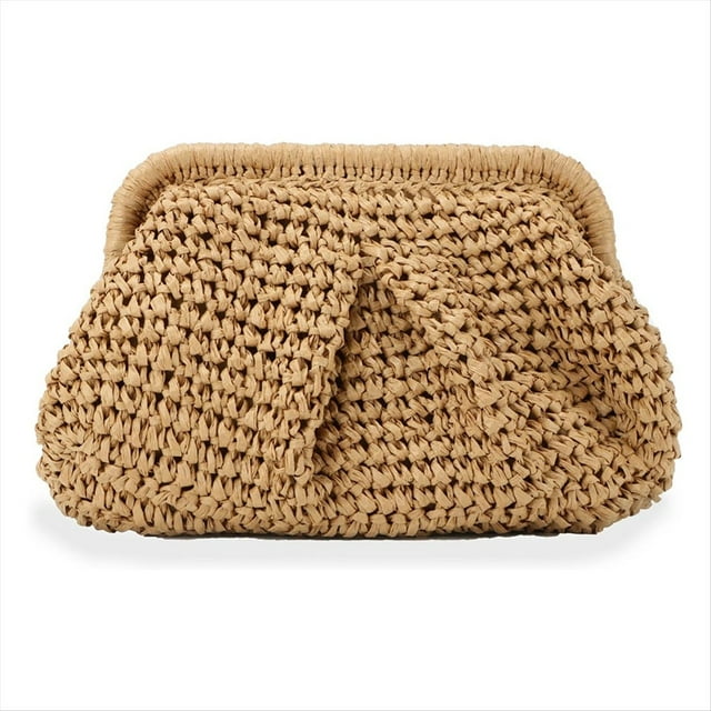Bolso de Paja para Mujer Bolsa de Bola de Masa de Nube Bolso de Hombro Tipo Bandolera de Paja Bolso Tejido de Playa de Verano