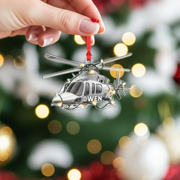Personalized Helicopter Acrylic Christmas Ornament Custom Pilot Name Aviation Holiday Tree Decor, Flight Enthusiast Home Keepsake (Airplane Alt Theme)