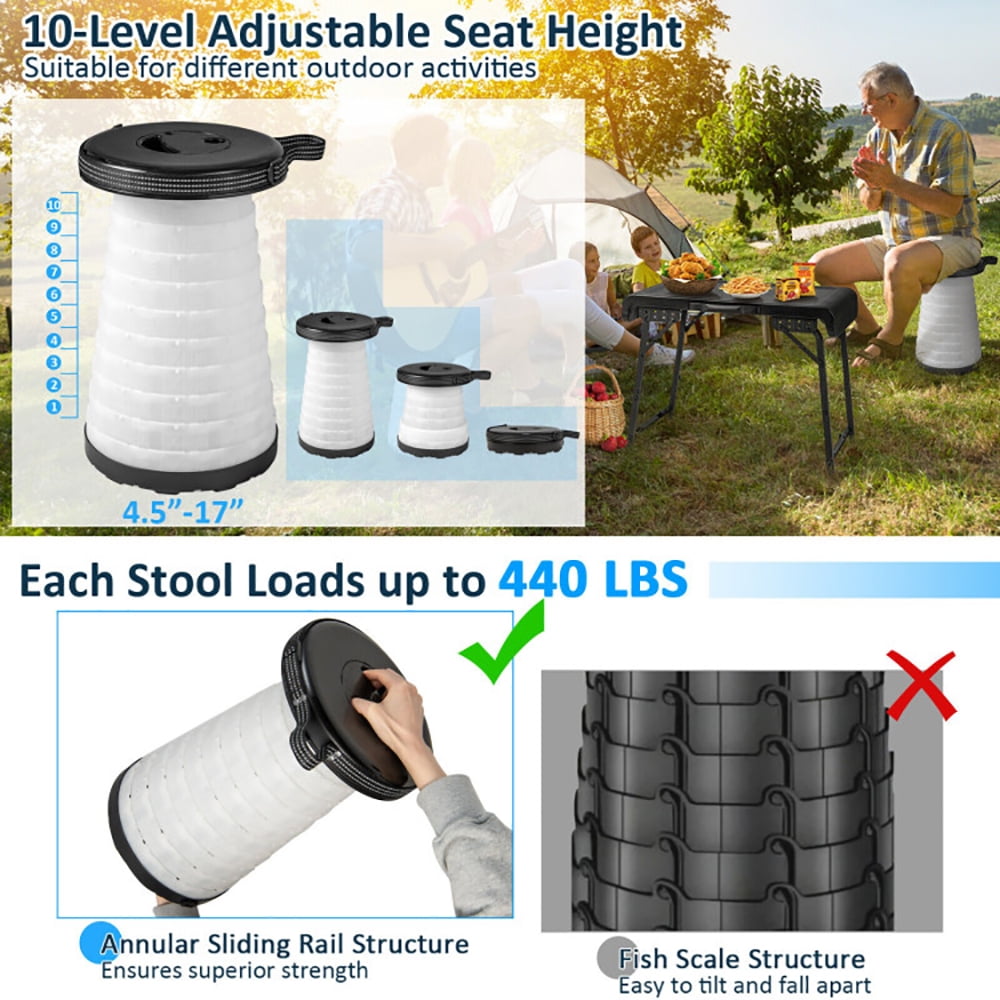 Aimee Lii 3 Pieces Folding Camping Table Stool Set with 2 Retractable LED Stools, Folding Table for Camping and BBQ, Black Aimee Lii 3 Pieces Folding Camping Table Stool Set with 2 Retractable LED Stools, Folding Table for Camping and BBQ, Black
