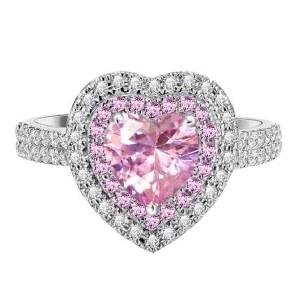 Rings for Women Pink Heart Ring Plated Womens Ring Zir-con Full Ring Valentine's Day Gifts Alloy Ring Jewelry
