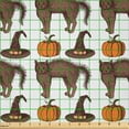 thumbnail image 2 of Ambesonne Halloween Fabric by the Yard Microfiber, Pumpkin Witch Hat Cat, 5 Yards, Brown Orange Green, 2 of 2