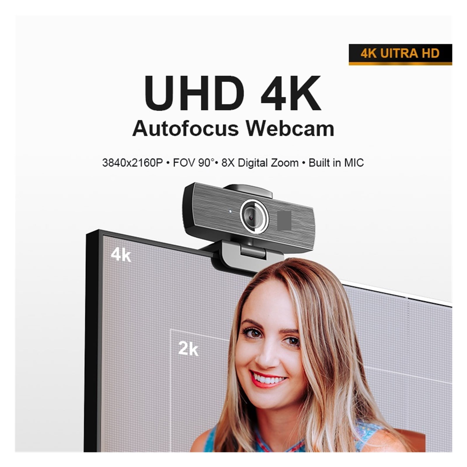 4K UHD 4MP 8X Zoom USB Webcam For PC Laptop 60fps Smooth Camera For Business Meeting Online Teaching Boardcast Webcam ,HD Video