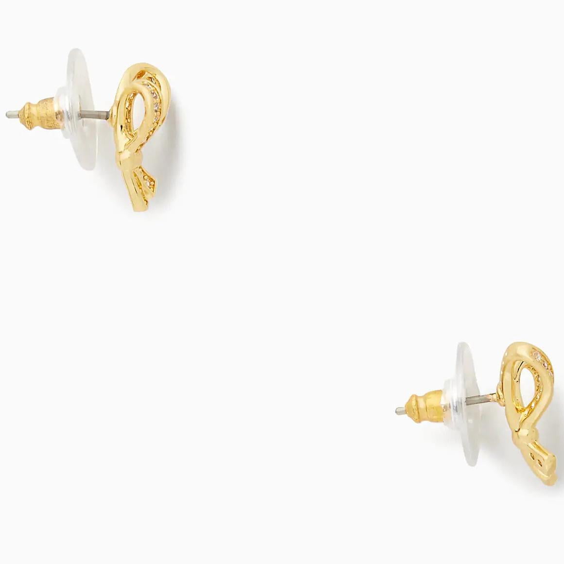 Kate Spade New York Women's All Tied Up Gold Plated Metal Pave Studs Earrings (Clear / Gold)