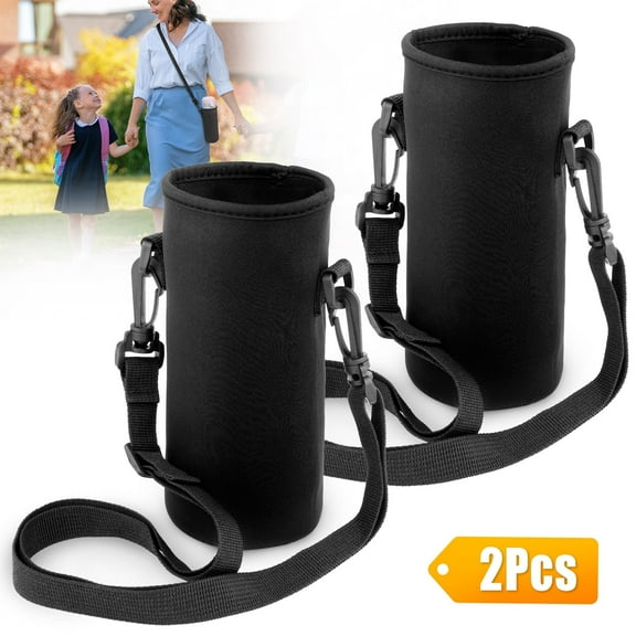 2pcs Water Bottle Carrier Bags, 24-32oz Insulated Water bottle Sling Holder Bag, Water Bottle Pouch with Adjustable Shoulder Strap for Men Women Kids Hiking, Black, Fit for 1000ML/750ML Bottles