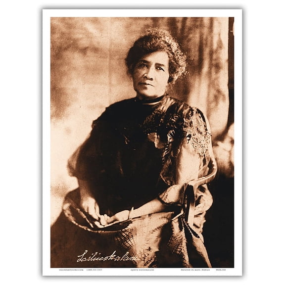 Queen Lili'uokalani (Liliuokalani) - Beloved Queen of Hawaii (1838-1917) - Vintage B&W Historical Photograph c.1890s - Master Art Print (Unframed) 9in x 12in