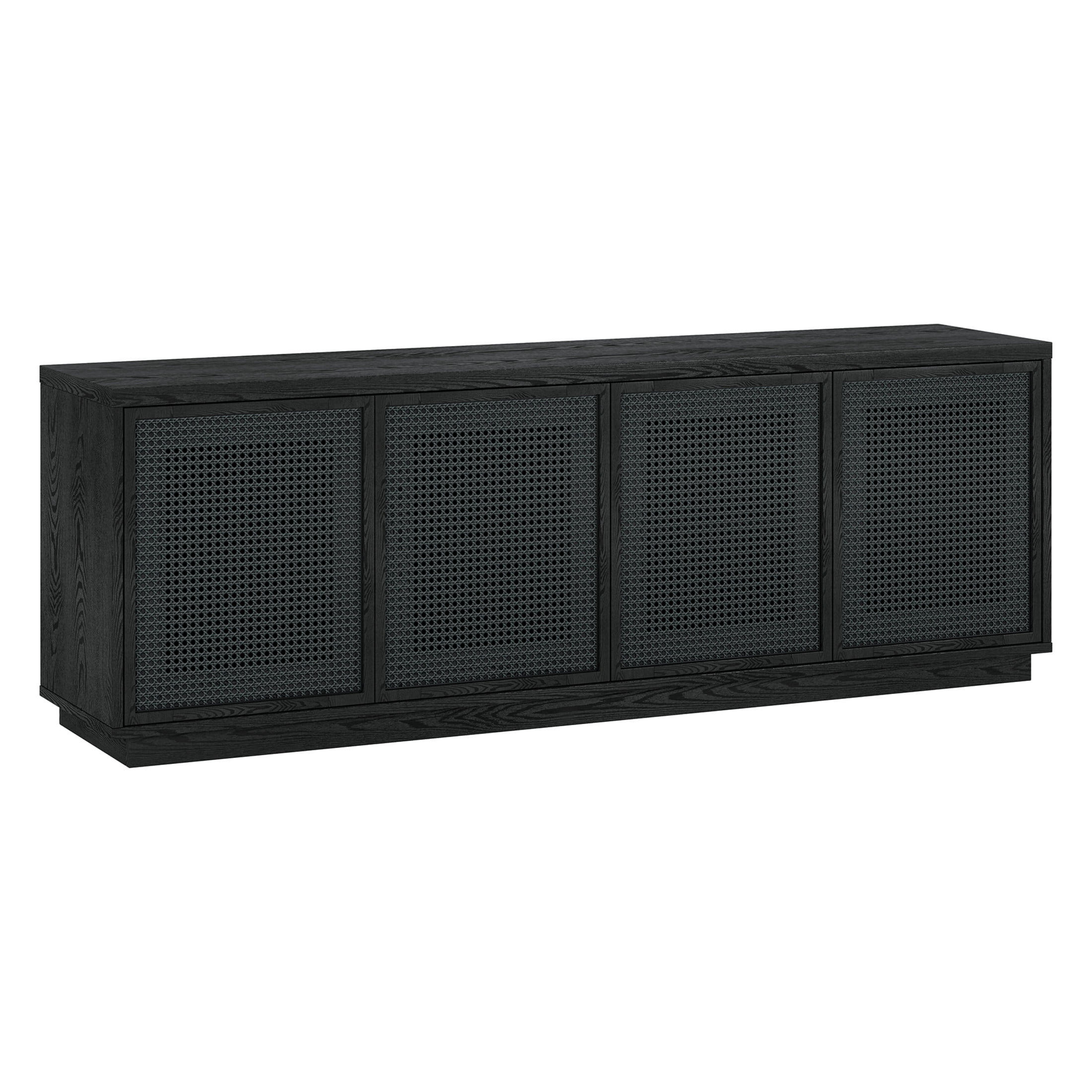 Evelyn&Zoe Pryce Mid-Century Modern TV Stand For TVs up to 78", Black Grain with Black Rattan