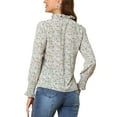 thumbnail image 3 of Allegra K Women's Vintage Floral Ruffle Tie Neck Button Decor Elastic Cuff Chiffon Blouse, 3 of 6