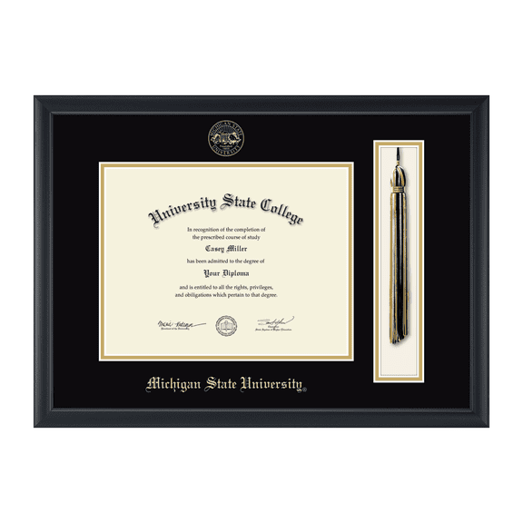 Framerly - MSU Tassel Diploma Frame with Black and Gold Mat