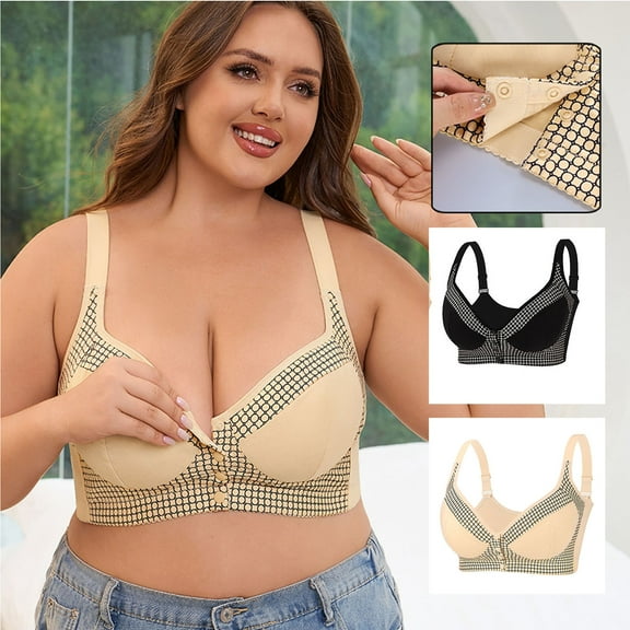 ZZwxWA Front Closure Bras for Women no Underwire Padded Wireless Supportive V-Neck Bra, Mastectomy Bra Comfort Push up Bra 36-52