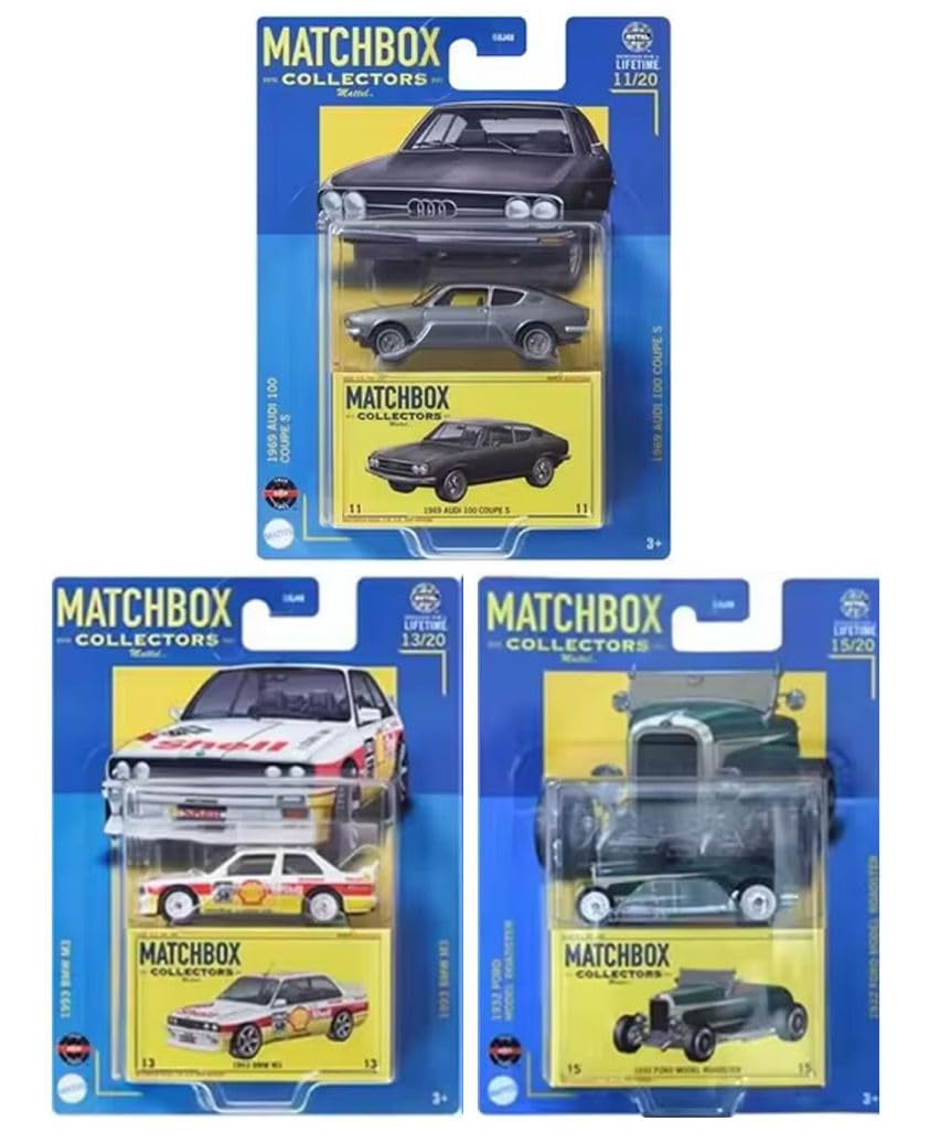 Matchbox Collectors Series Die-Cast Cars Bundle, 1969 Audi 100 Coupe S, BMW M3, 1932 Ford Roadster, 3-Pack, Ages 3+ GBJ48-965Y