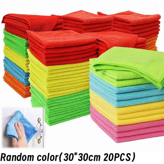 20 Pack Microfiber Cleaning Cloth, 11.8" x 11.8" Reusable Absorbent Microfiber Towels for Home Kitchen Car Cleaning, Color Random