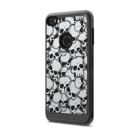 Capsule Case Compatible with Alcatel Idol 5 Alcatel Nitro 5 [Drop Protection Shock Proof Carbon Fiber Black Case Defender Design Strong Armor Shield Phone Cover] - (Skull)