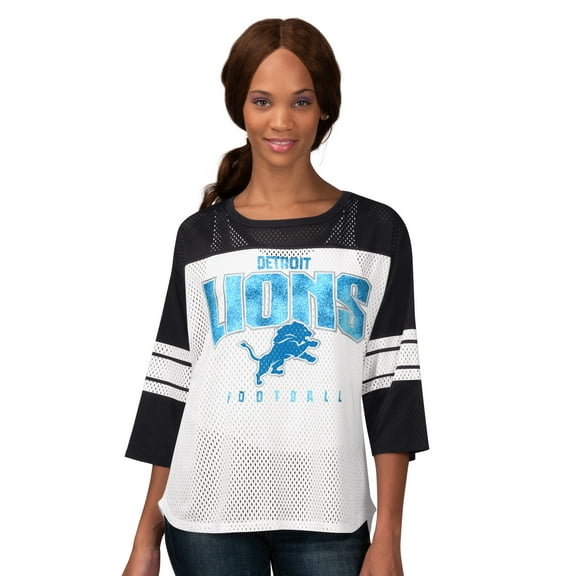 Women's-G-III 4Her by Carl Banks Black Detroit Lions First Team 3/4-Sleeve Mesh T-Shirt