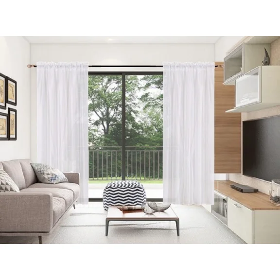 Gorgeous Home Linen 2pc MR2 White Rod Pocket Window Curtain Semi-Sheer Light Filtering 54" wide X 95" Set of 2