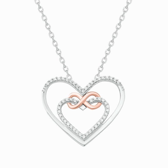 Cali Trove Double Heart Necklace in 18KT Rose Gold Vermeil Plating on Sterling Silver with 1/10 Ct Natural Diamonds on 18 Inch Chain Gift for Women