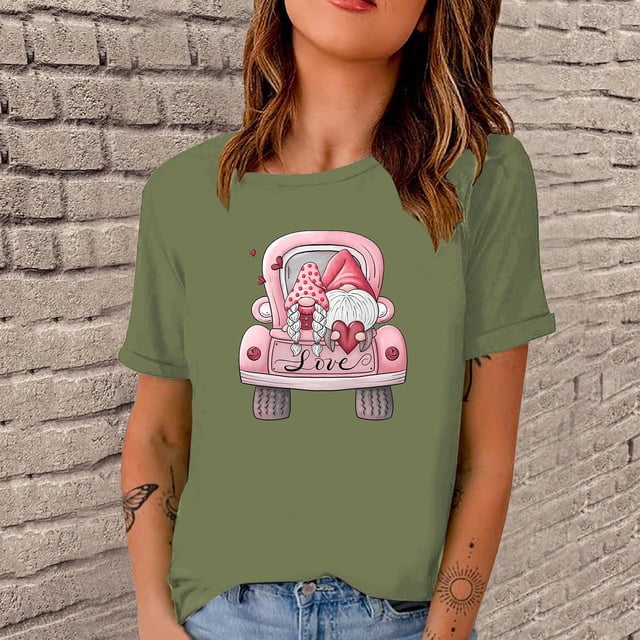 Meichang T-Shirts de la Saint-Valentin pour Femmes, T-Shirt Graphique Cœur d'Amour, Manches Courtes, Col Rond, Décontracté, Blouses, Joyeuse Saint-Valentin