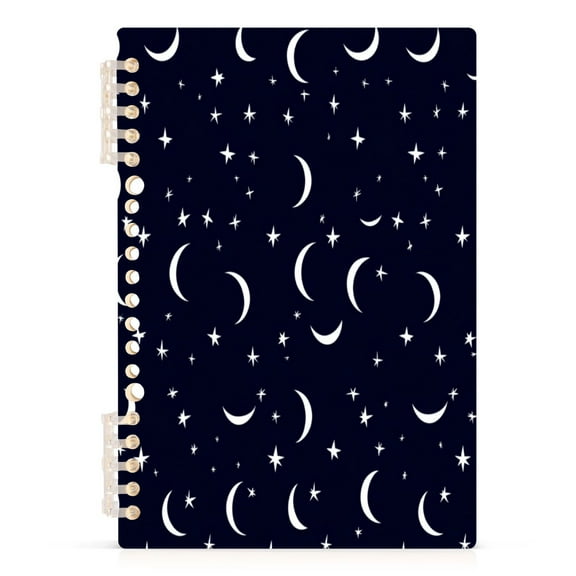 Moons and Stars A5 8.3x5.7in PP Notebook, Adjustable Rings, 60 Sheets, Diary or Journey Note