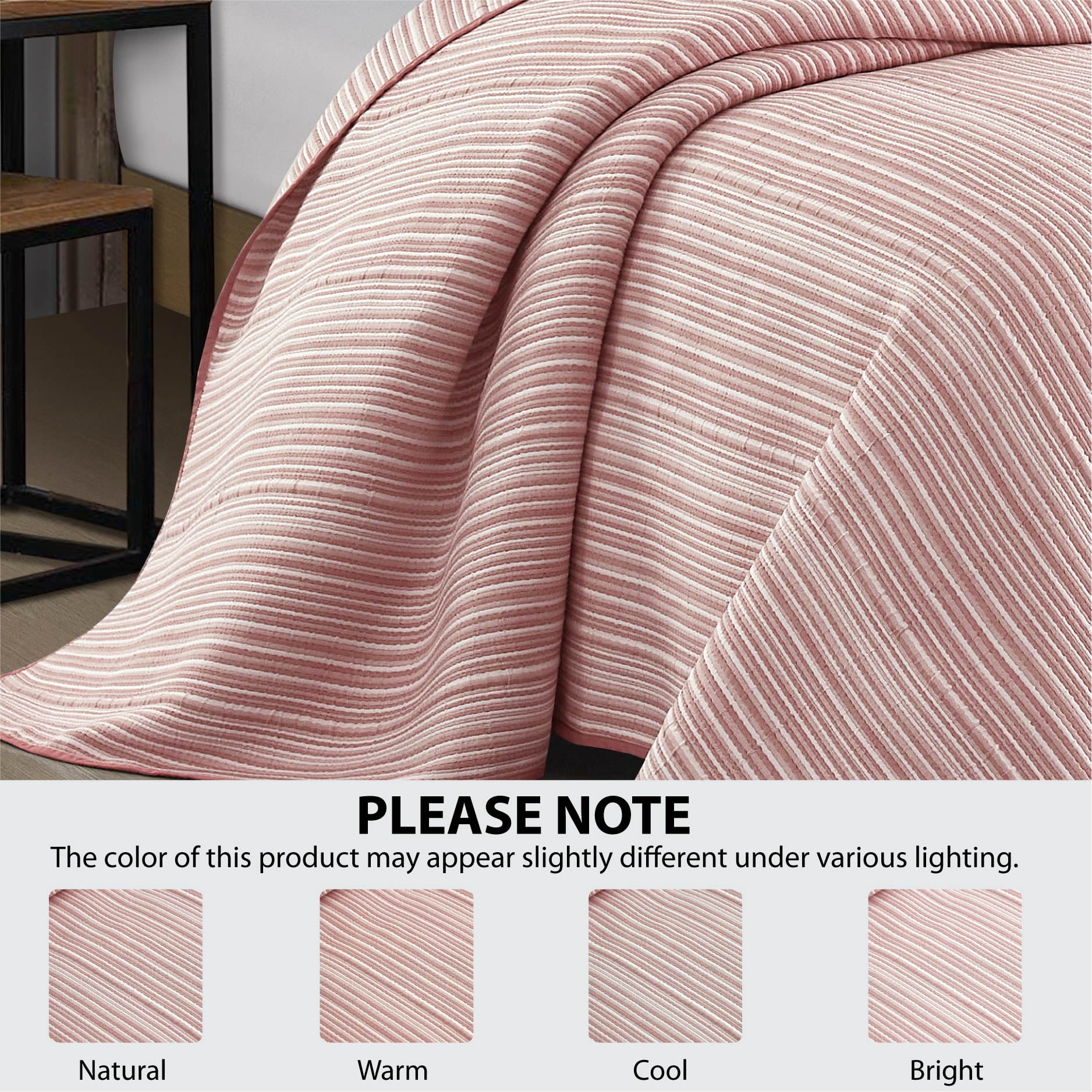 Mainstays Essentials Full/Queen Stripe Quilt, Red Rust Coverlet, Lightweight & Reversible Bedding