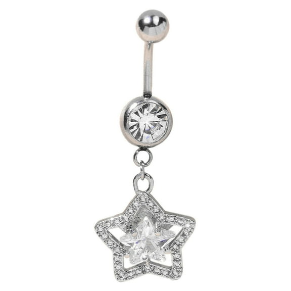 Mightlink Belly Button Ring Love Heart Butterflies Five-pointed Star Pendant Hypoallergenic Stainless Steel Navel Body Piercing Dangle Ring Fashion Jewelry Gift