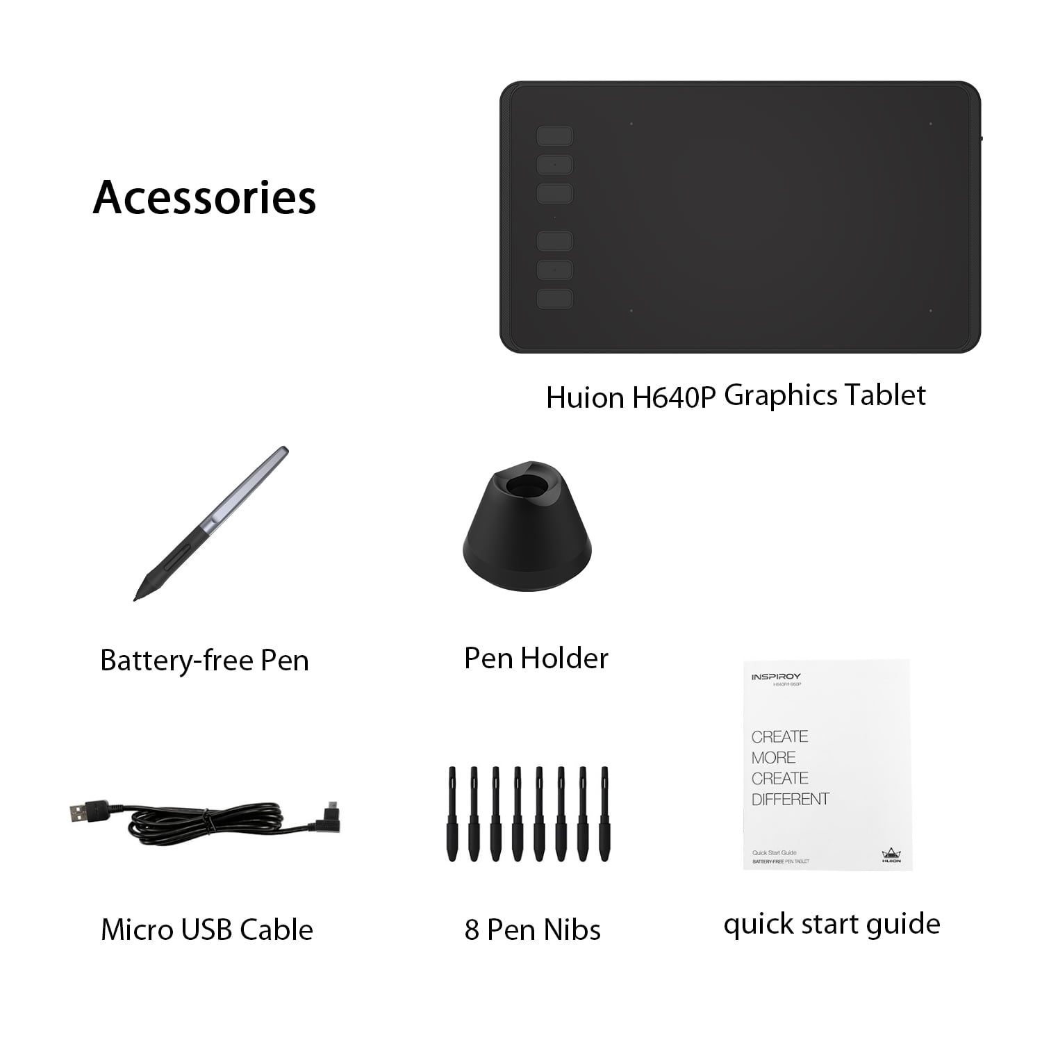 Huion H640P Graphics Tablet/Board Battery free Stylus Pen Certified Refurbished