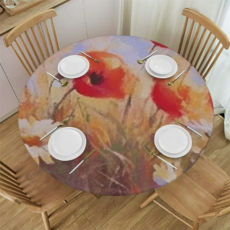 

Autua Flowers Theme Round Waterproof Table Cloth Stain-Resistant and Washable for Indoor and Outdoor Use 100% Polyester Fiber 42 -46