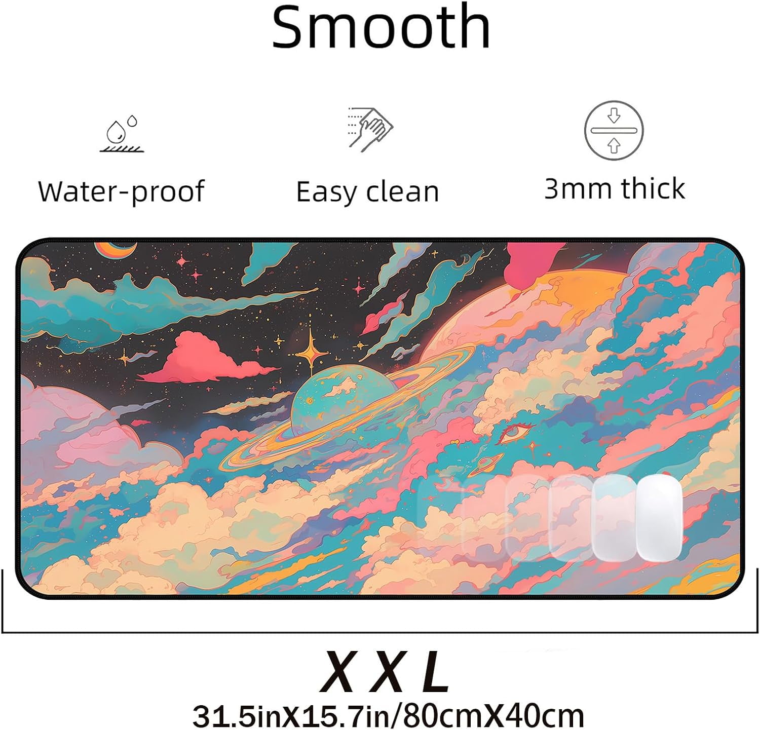 Colorful Starry Sky Desk Mat, Abstract Art Mouse Pads Long, Anime Large Game Desktop Cover Pad, Cute Eye Mouse Mats XXL, Women Laptop Keyboard Mat Suitable for Work Office Home 31.5"X15.7"